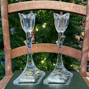 🎄Set of 2 Vintage Toscany Crystal Tulip Taper Candle Holders 24% Lead Crystal